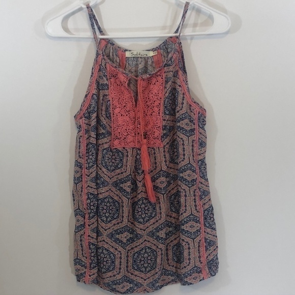𝅺solitaire Strappy Sleevelees Lace Detail Top - Picture 1 of 4